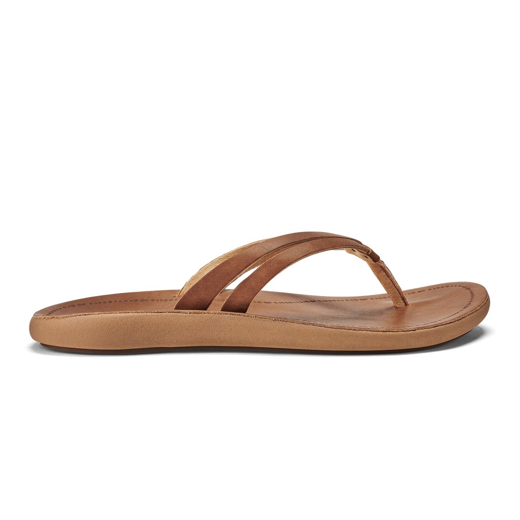 Olukai Zehentrenner Damen - Kapehe Luana Strappy Leder Braun - 31682NLCB